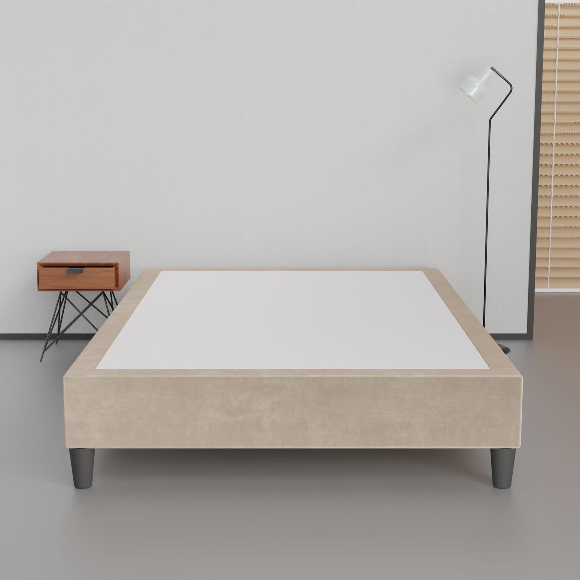 Designer Box Spring in beige with pre-installed legs and 15-inch height