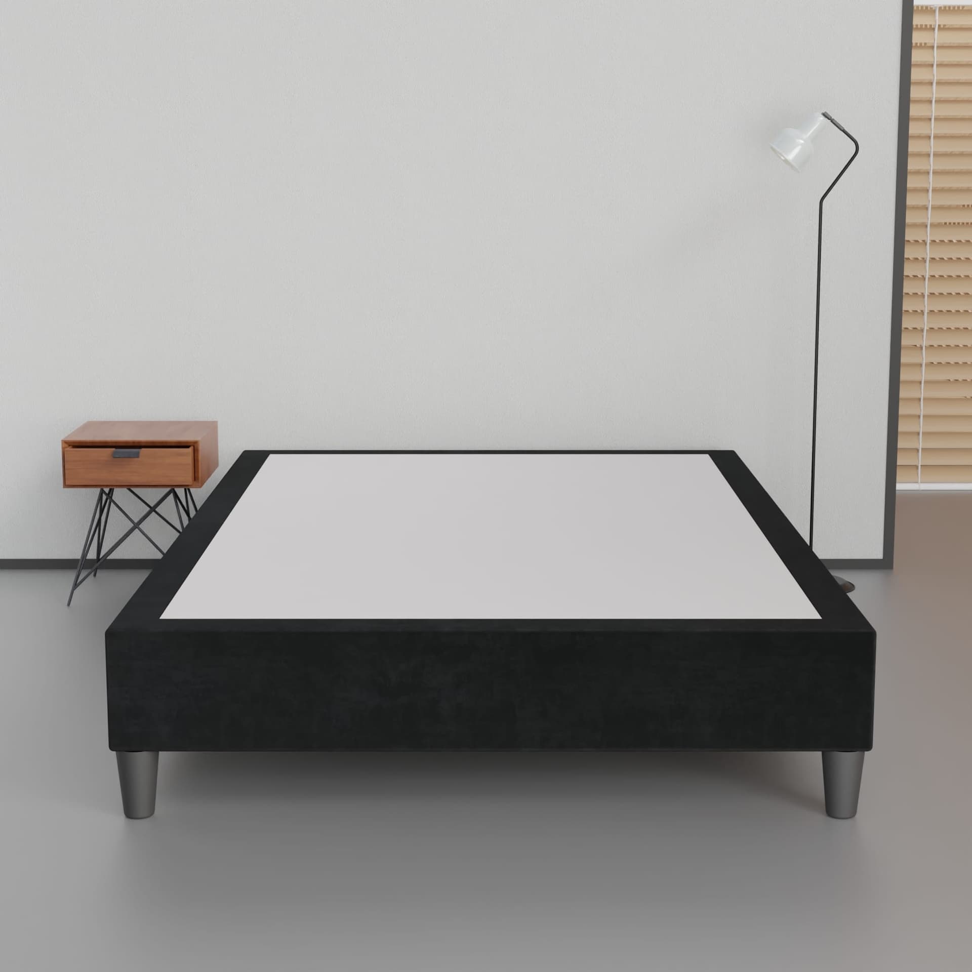 Designer Box Spring in black with pre-installed legs and 15-inch height