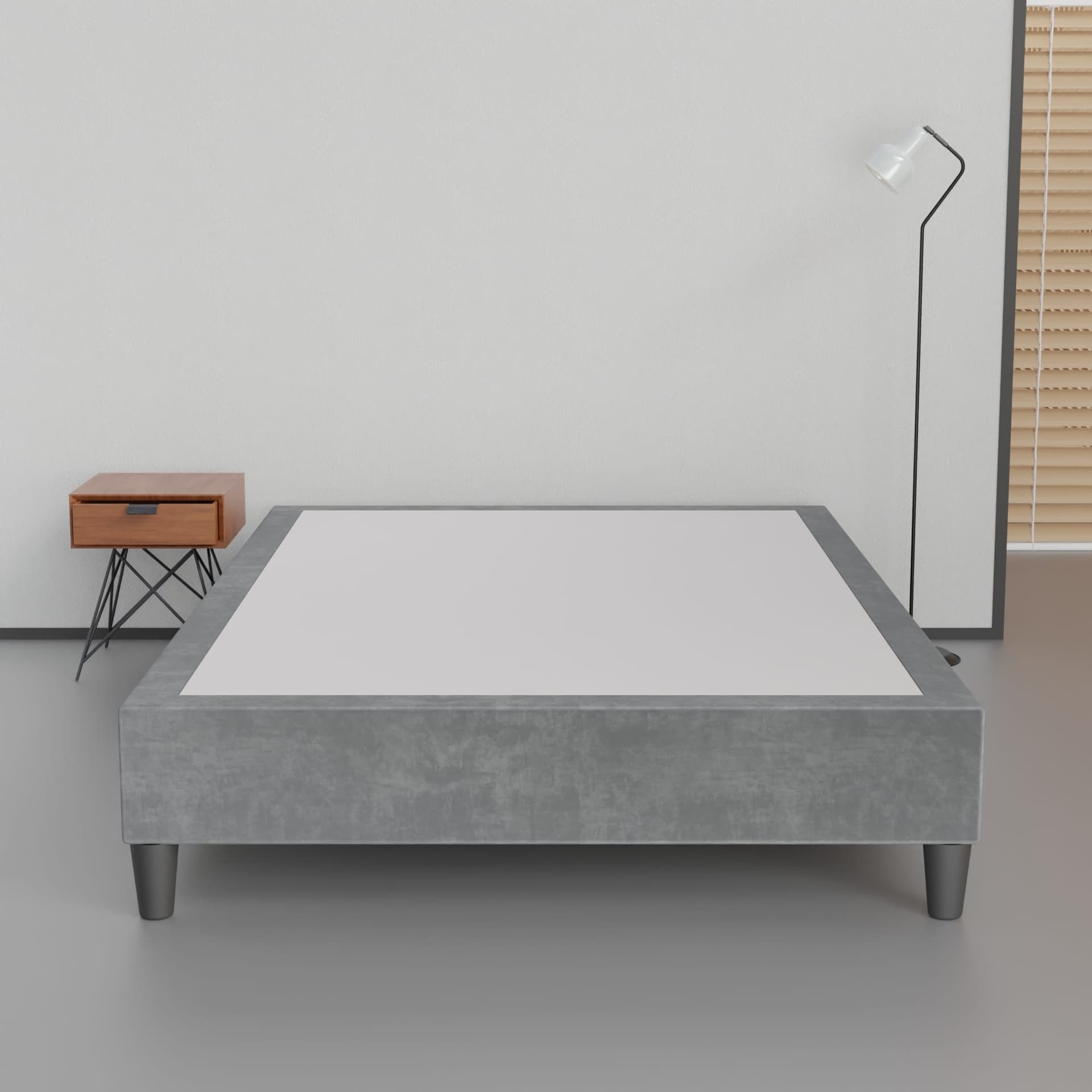 Designer Box Spring in gray with pre-installed legs and 15-inch height